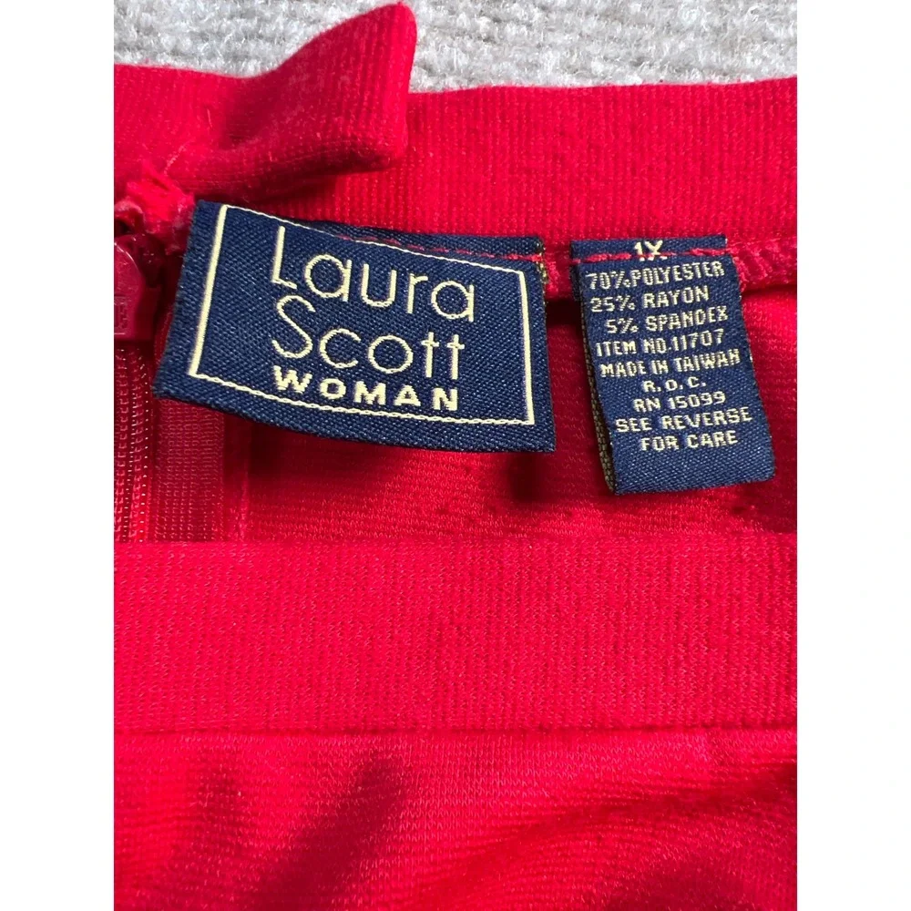 Laura Scott Woman Red Pencil Skirt‎ Plus 1X High Waisted Midi Back Vent 11707